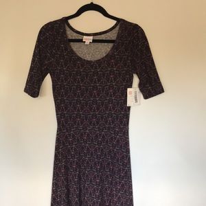 NWT LULAROE Ana Flowy Dress Sz S Floor Length Knit Maxi Dress Mid-Length Sleeves